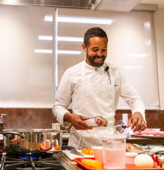 Chef Marc Henri Jean Baptiste during a chef event.