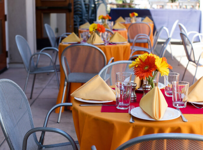 An exterior patio setting at the Key Room.