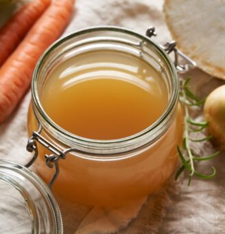 Mason jar full of hearty broth