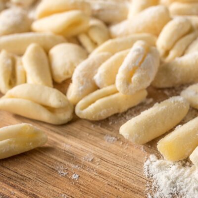 Handmade cavatelli on a floured board