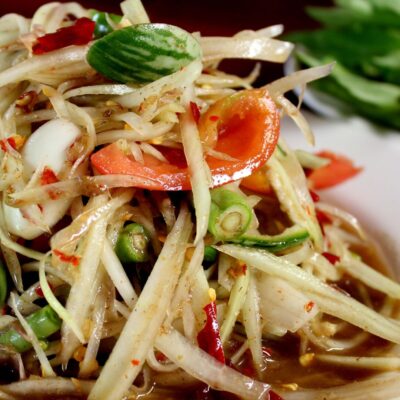 Asian salad with shreds of green papaya and mint