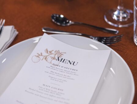 Elegant printed menu on white plate
