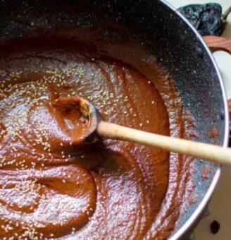 Homemade mole sauce with sesame seeds