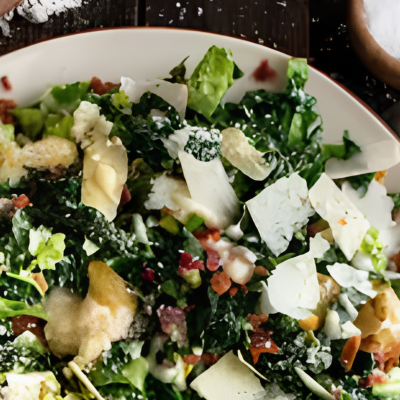 Kale Caesar Salad in a white bowl