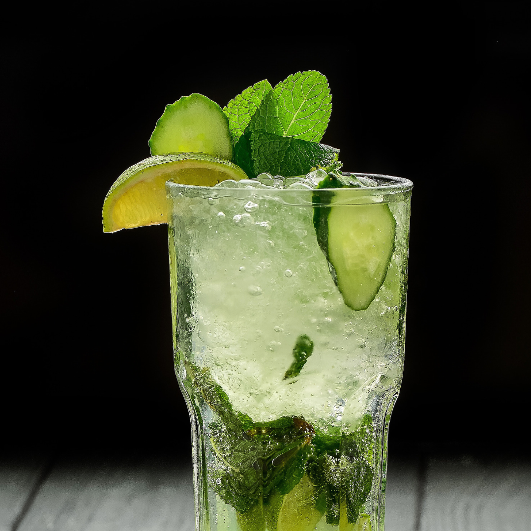 Fresh mojito in tall glass with ice and mint